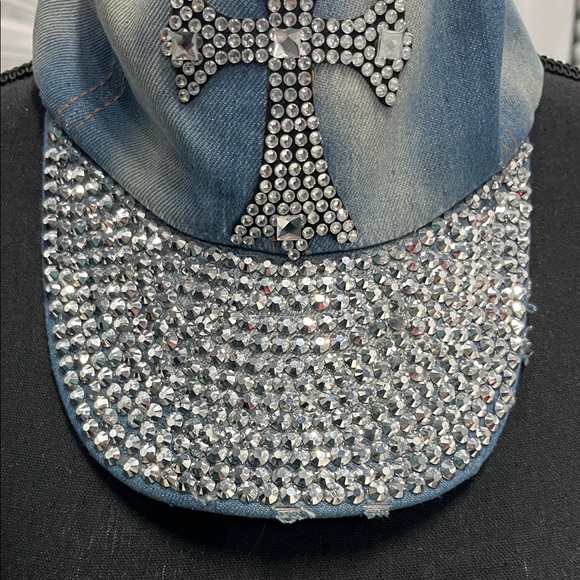 Indigo soul Accessories - Rhinestone Cross Denim Cap Bling out adjustable